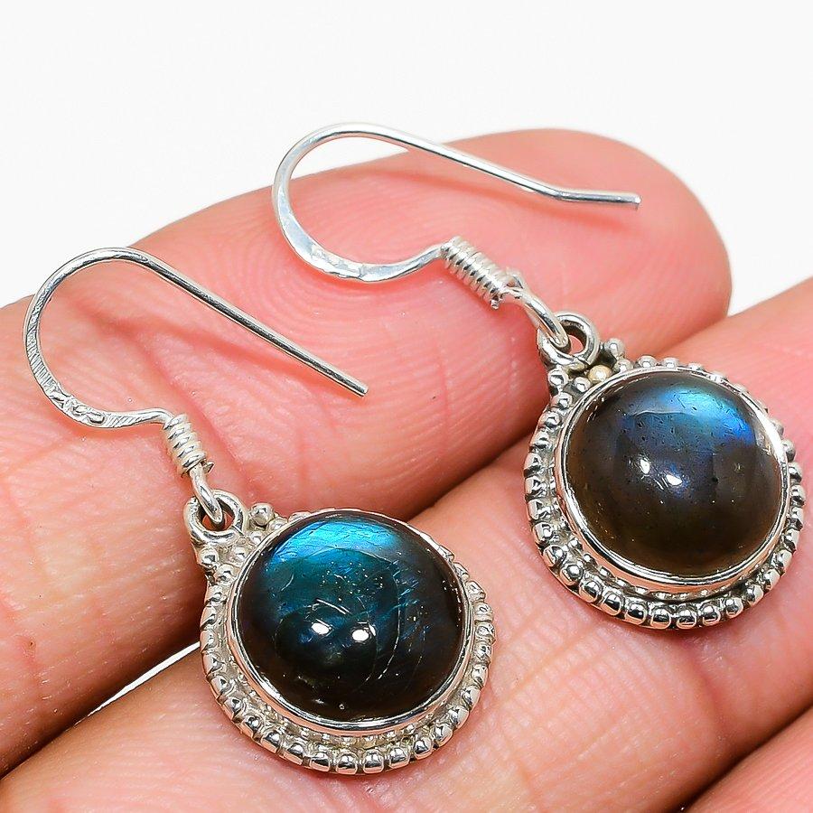 Natural Labradorite Gemstone 925 Solid Sterling Silver Gift Earring 1.25" G6i61