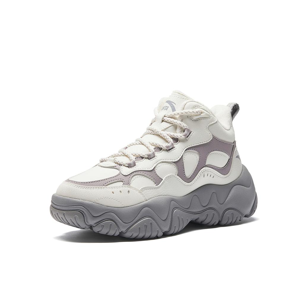 Anta Flowing Light Fleece Mid-Top Casual Shoes Kids Casual Shoes Ivory-White Magic-Carpet-Gray 122548953-4