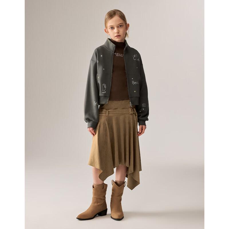 ELLE KIDS Girls' Rhinestone Stand-Collar Zip-Up Sweatshirt