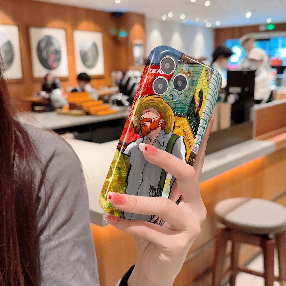 Чехол для телефона с масляной росписью для Samsung Galaxy S20 FE 5G A52 iPhone 11 15 Xiaomi Redmi VIVO OPPO Realme Huawei Infinix Противоударный ультратонкий жесткий чехол