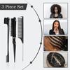 3PCS/1SET Hair Brush Set Sharp-tail Comb Three-row Hair Comb Steel Needle Mouse Tail Comb Toothbrush Eyebrow Brush Tool