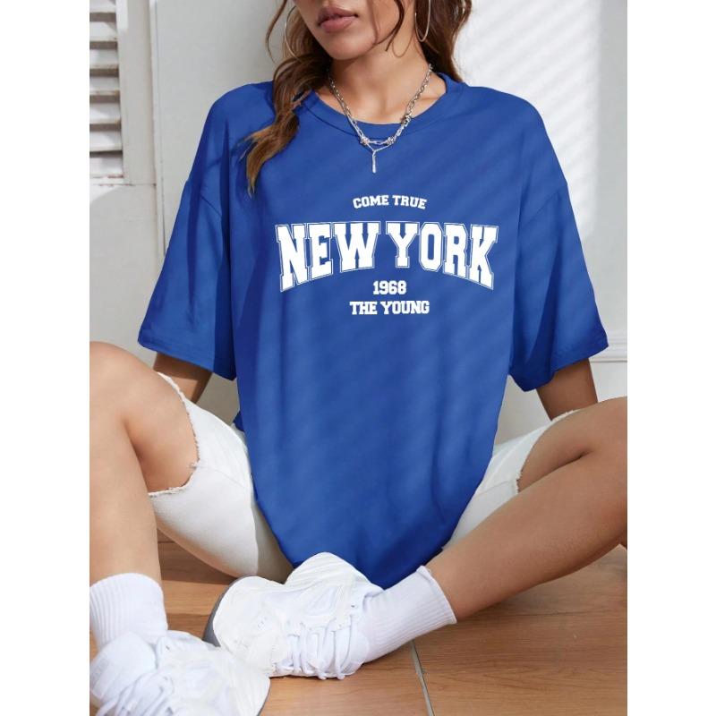 Летняя футболка с круглым вырезом и принтом надписи "NEW YORK 1968 THE YOUNG", модная, повседневная, из чистого хлопка, с коротким рукавом, женская