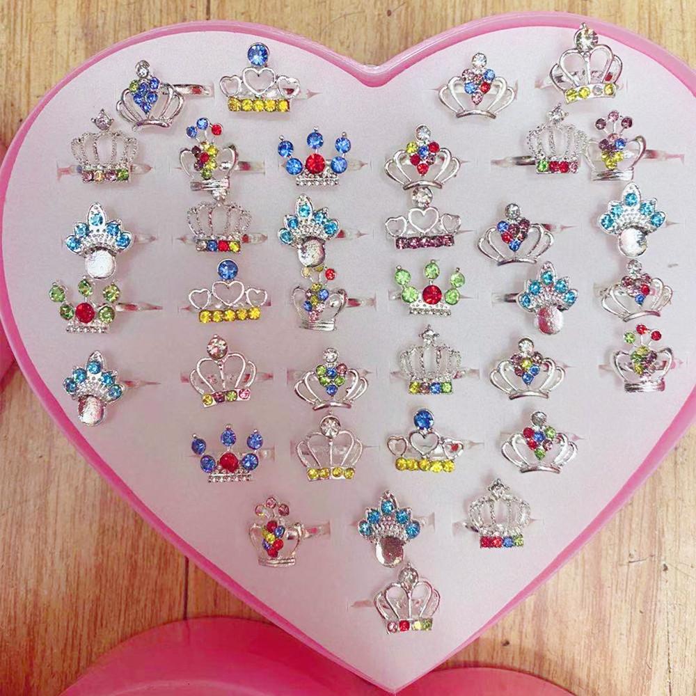 36 шт. Детское кольцо, милые безделушки для принцессы, игрушка для маленькой девочки, мультяшное хрустальное кольцо (с коробкой)