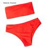 2Pcs/Set Back Lace-up Solid Color Bikini Set Two Pieces Bandeau Bra