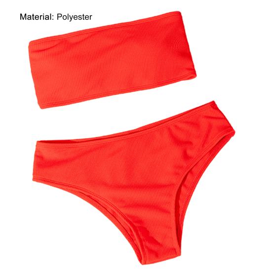 2Pcs/Set Back Lace-up Solid Color Bikini Set Two Pieces Bandeau Bra