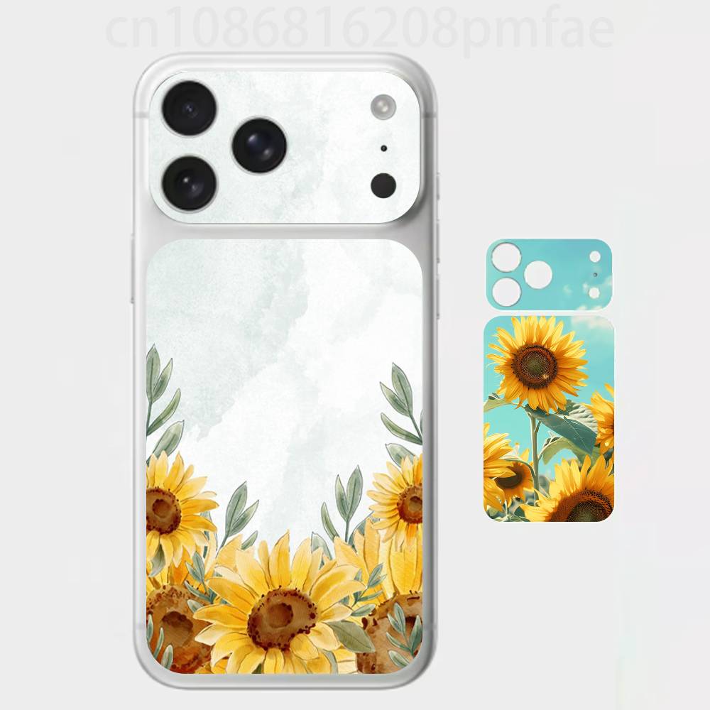 Премиальная наклейка-обертка 'Подсолнух' для iPhone 17 Pro/Max, Защитная декаль на заднюю рамку и камеру (Не чехол)