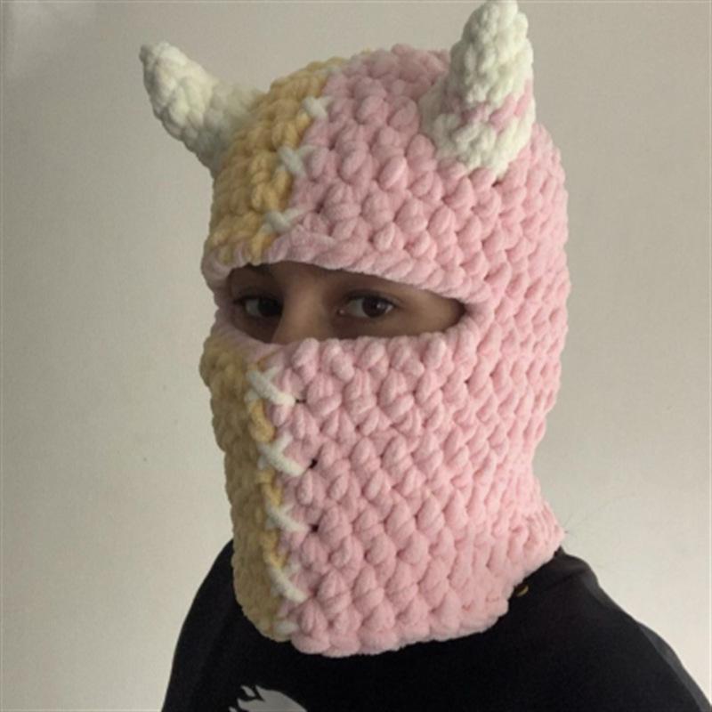 Pure Hand Knitted Skull Funny Polygonal Hat Balaclava Adult Hat