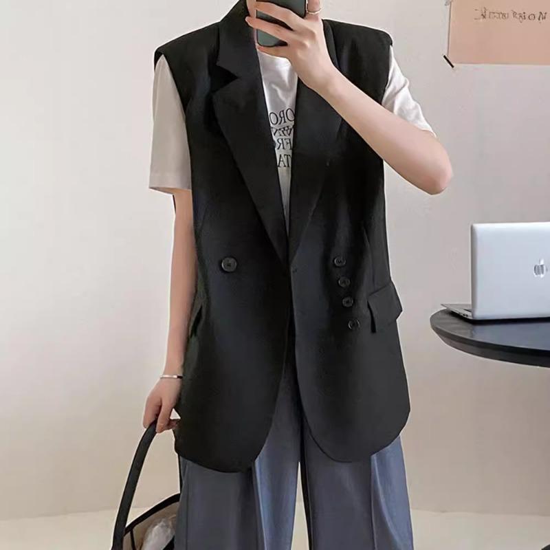 Black Womens Halter Suit Collar Sleeveless Vest For Commute