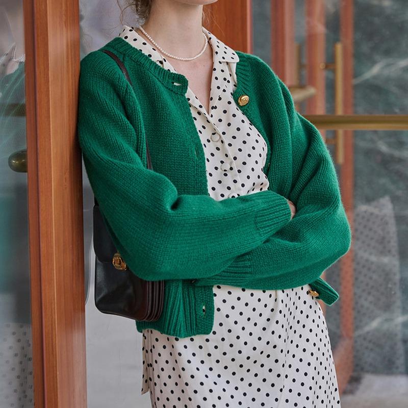 Модный простой вязаный кардиган женский свитер осень зима свободный с круглым вырезом длинный рукав короткий свитер пальто повседневные кардиганы топы однотонная одежда 1399