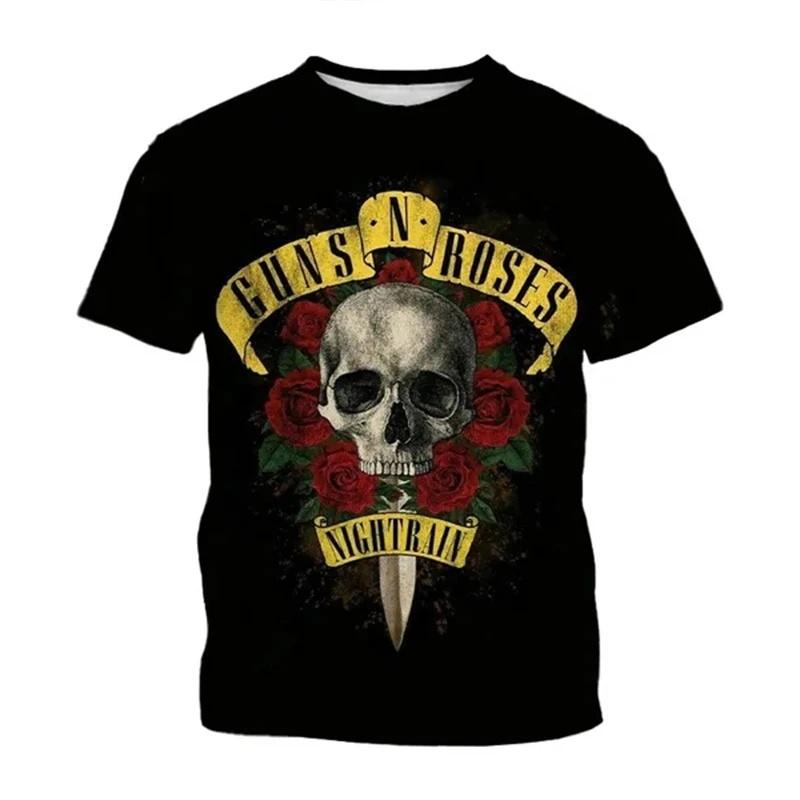 New 3D Pattern Printing T Shirt For Men Rock Band Skull Streetwear Summer Personalized Short Sleeve Leisure Fashion O-neck Tops