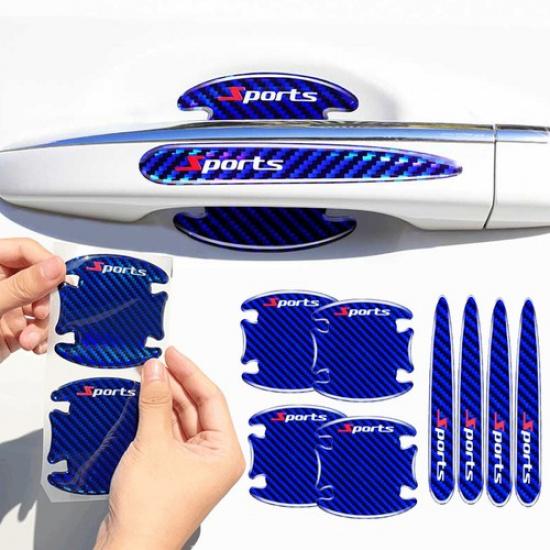 8PCS Blue Car Door Handle Bowl Sticker Protector Film Anti-Scratch Accessories