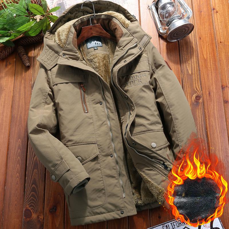 Осень и зима. Новый утолщенный бархатный верх. Свободная повседневная куртка для молодежи и среднего возраста с множеством карманов и капюшоном. Утепленная куртка с хлопковой подкладкой, устойчивая к холоду.