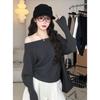 Ранняя осень Корейский сексуальный пуловер с рукавом «летучая мышь» на одно плечо