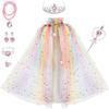 7Pcs Princess Cape Tiara Crown Wand Set Toy Princess Dress Up Pretend Play Toys Rainbow Princess Dresses for Girl Birthday Gift