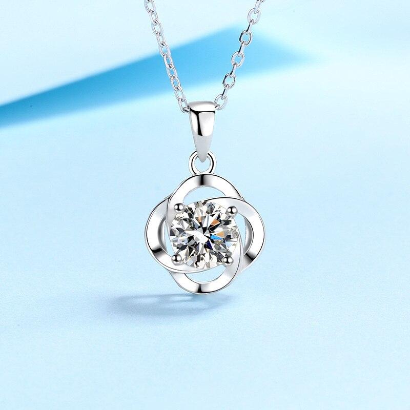 BagueRingen, настоящий 1 карат, круглая спираль, четырехлистный клевер, D, цвет, кулон с муассанитом, ожерелье для женщин, ювелирные изделия из стерлингового серебра 925 пробы