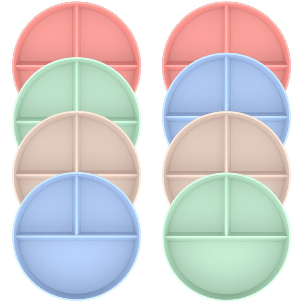 8Pcs 9inch Divided Dinner Plates Unbreakable Reusable Stackable Lightweight Divider Plates Set Microwave Safe for Kids Adults