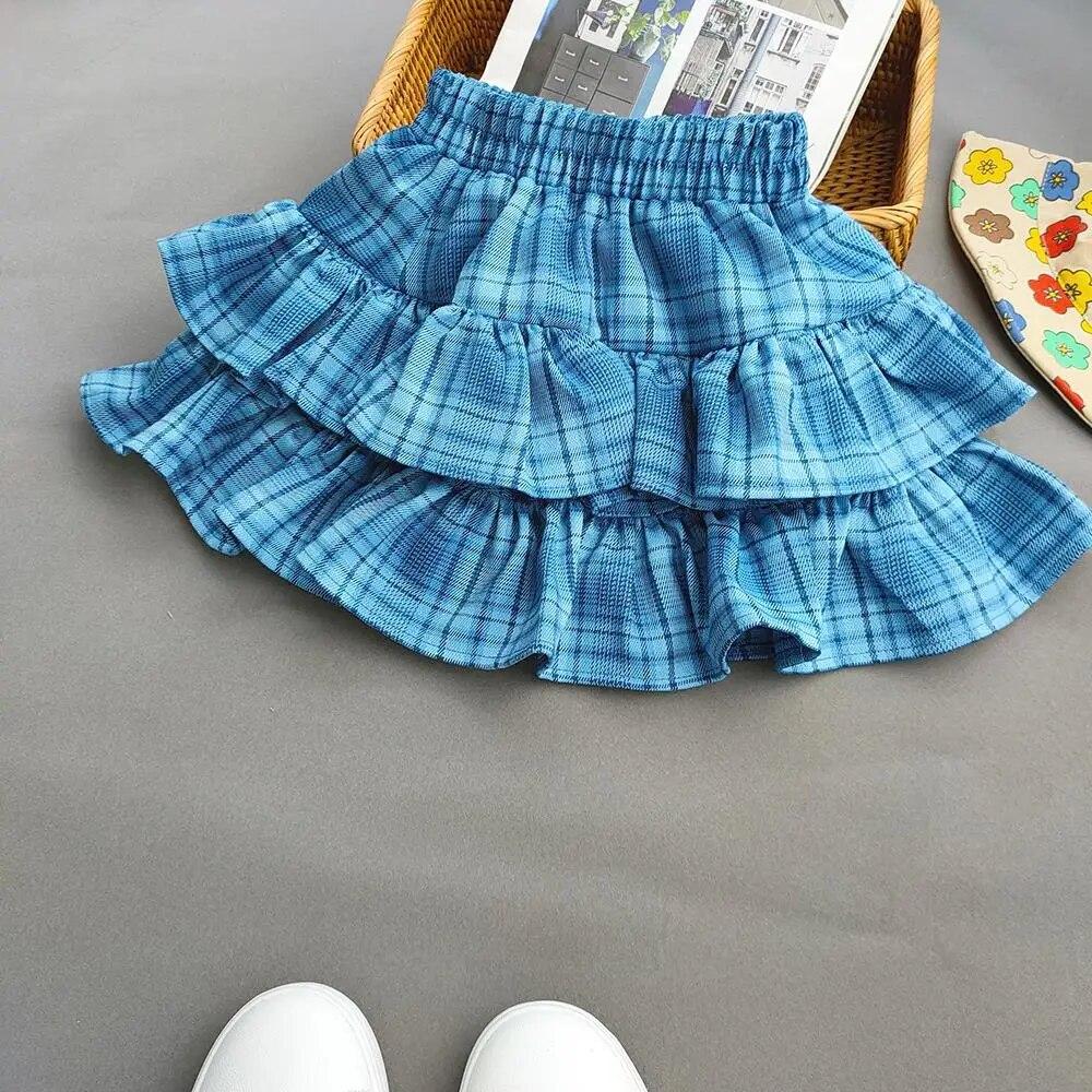 Plaid Ruffled Kids Baby Girls Cake Skirts Princess Ball Gown Pleated Tutu Skirts for Summer Autumn Children's Short Skirt