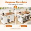 Kitchen Island with Folding Worktop, Rolling Cart, 2 Drawers, Wine & Spice Rack, Towel Holder, Space-Saving Design for Kitchen & Dining Room
