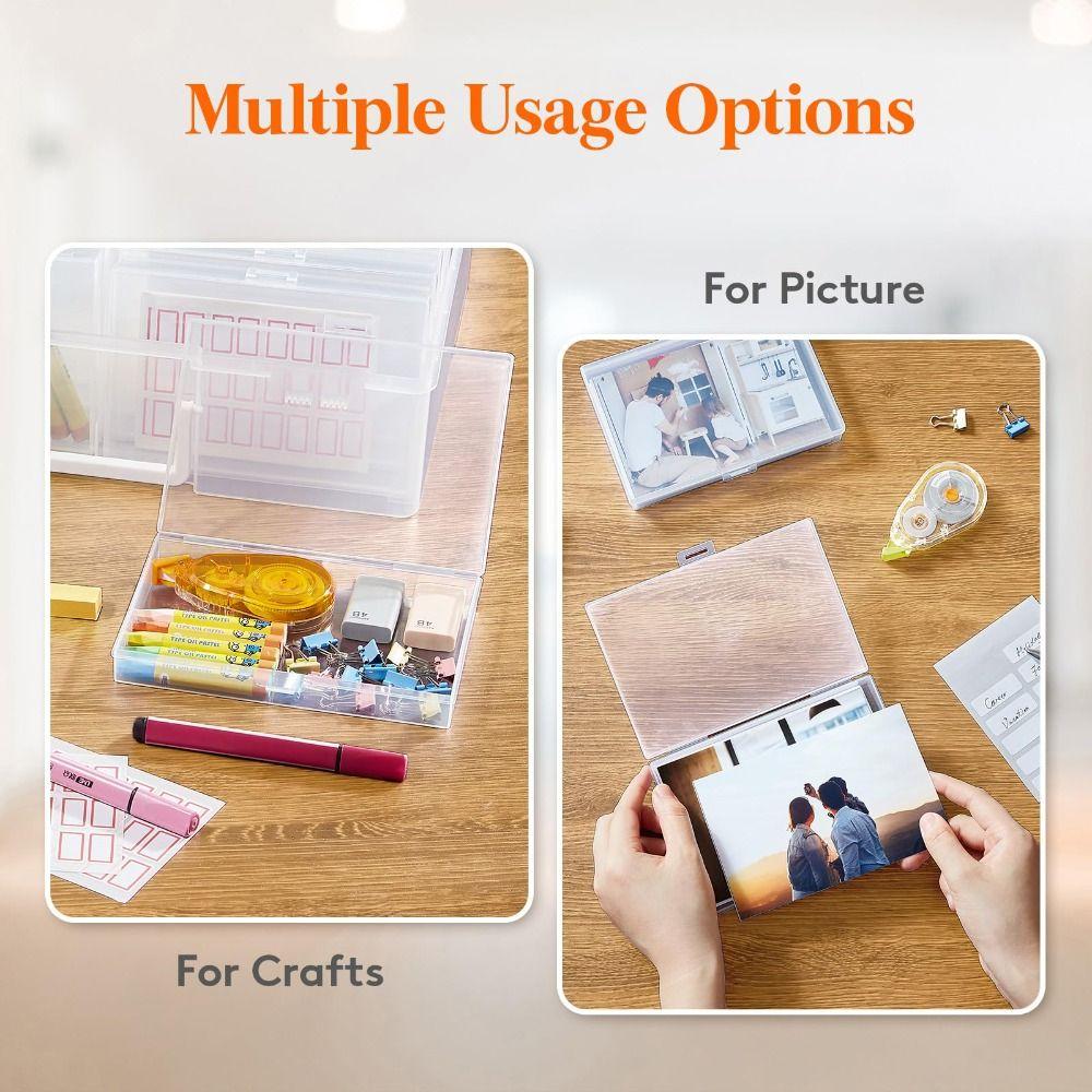 Clear Photo Storage Box 16 Inner Organizer Cards Keeper Craft Storage Case  Stickers