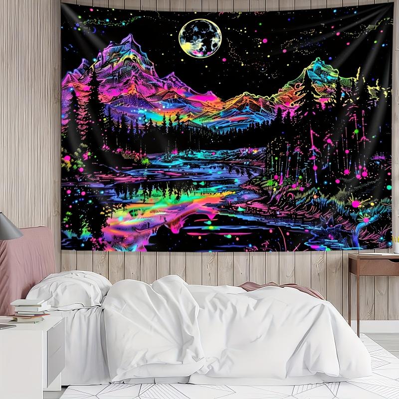 VIKAMA Neon Mountain Tapestry psychedelic Natural Wall Tapestry Living Room Bedroom Dormitory Home Aesthetic Decoration