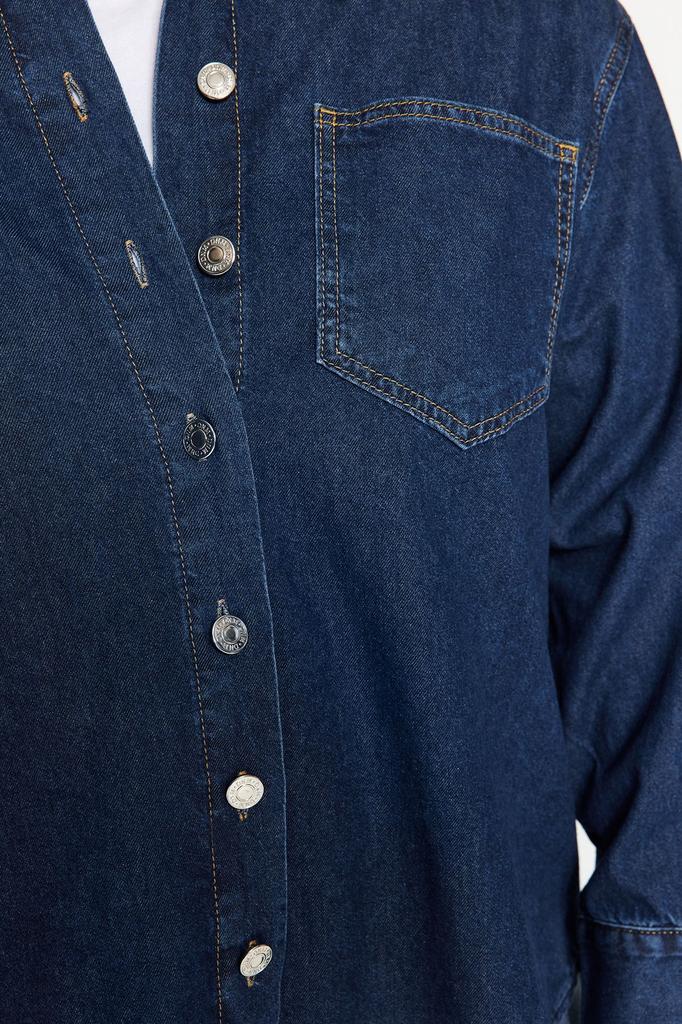 Женский стиль, большие размеры, голубая джинсовая рубашка оверсайз