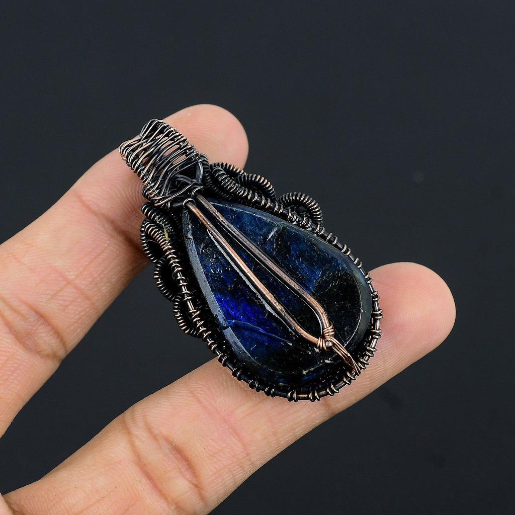 Blue Flash Labradorite Handmade Pendant, Natural Gemstone Jewelry, 999 Copper Wire Wrapped Pendant Jewelry, For Gift