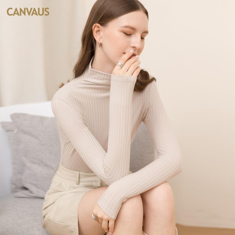 CANVAUS Autumn and Winter New Women's High-neck Bottoming Shirt, Women's Outer Wear, Long-sleeved Slim Solid Color Top