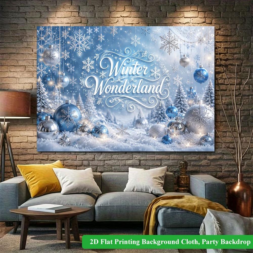 Winter Wonderland Photography Backdrop, Blue Snow Scene Banner for Wedding, Birthday and Holiday Parties