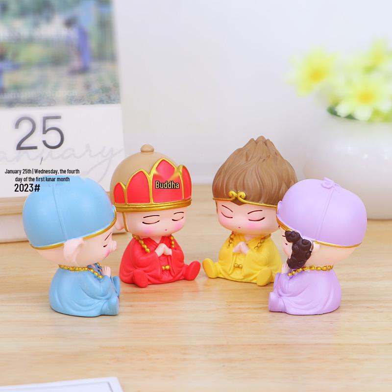 Journey to the West 4-Piece Desktop Ornament: Tang Monk, Sun Wukong, Zhu Bajie & Two Disciples for Car Interior Decor