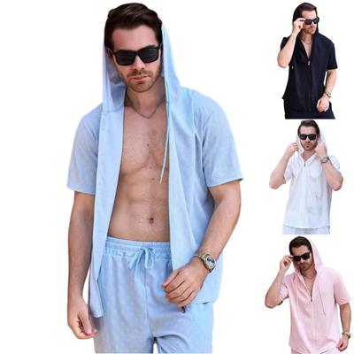 Мужская повседневная рубашка с капюшоном и короткими рукавами в моде