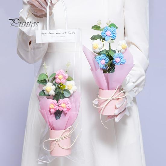 Букет крючком со светодиодной подсветкой, ручной работы, вязаный цветок, искусственный букет, яркий внешний вид, фальшивый букет, подарок на День святого Валентина