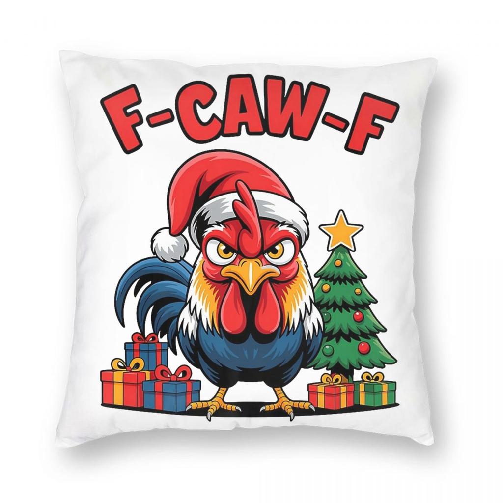 Christmas F-Caw-F Chicken Pillowcase Printed Polyester Cushion Cover Decorative Pillow Case Cover Home Zippered 18''