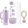9pcs Accessories Set 3 Spill Proof Stopper Flowers Straw Cover Boot 2 Straw and Brush and 1 Flower Charm Chain for Stanley Cup