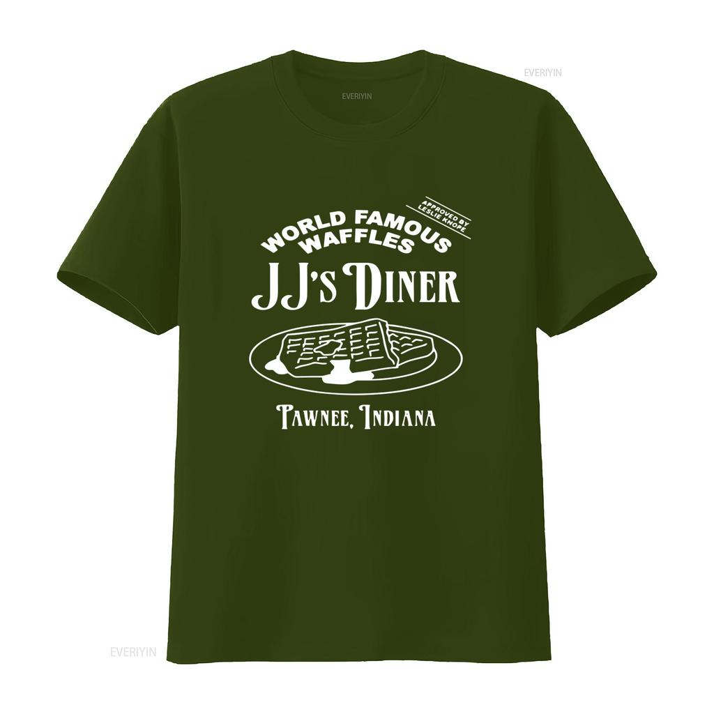 JJs Diner Indiana World Famous Waffles by Leslie Knope Parks and Rec T Shirt vintage Washed Versatile Breathable Casual