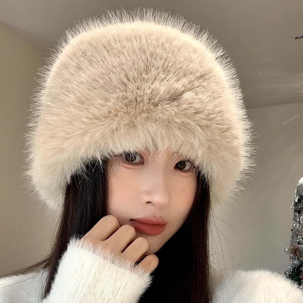 Temperament Winter Fisherman Hat Warmer Anti-cold Basin Cap Thickened Plush Bucket Hat Shopping