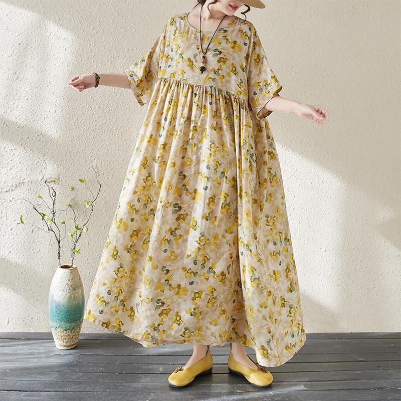 DIMANAF 2024, новое летнее длинное платье больших размеров, пляжное женское платье с круглым вырезом и цветочным принтом, праздничные модные повседневные свободные женские платья 602