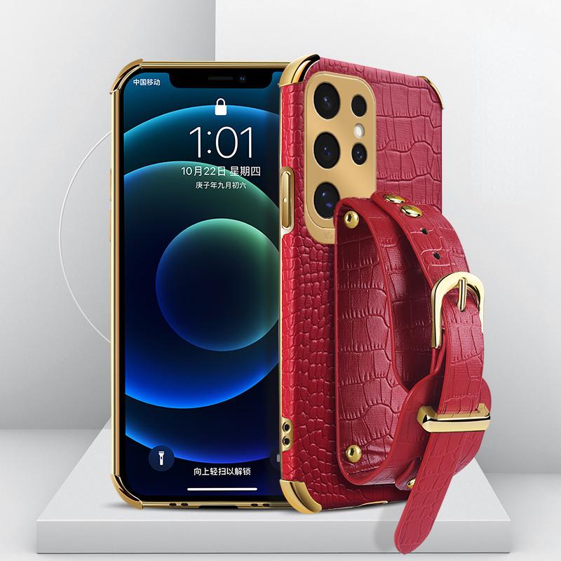 Чехол для телефона с узором под крокодила для Samsung Galaxy S25edge S24 FE S23 S22 S21 Ultra Plus FE Note 20 9 8 Задняя крышка с ремешком на запястье