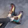 Johnature Rainbow Genuine Leather Short Boots Chelsea Wedge Heel Thick Soled Waterproof Women's Boots