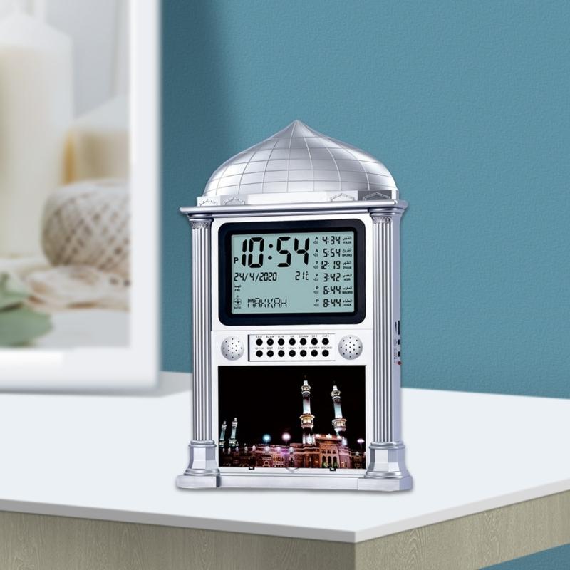 HA-4002 Azan Clock Modern Metal Alarm Clock Desktop Clock with Memory Snooze Function Support Temperature Switching