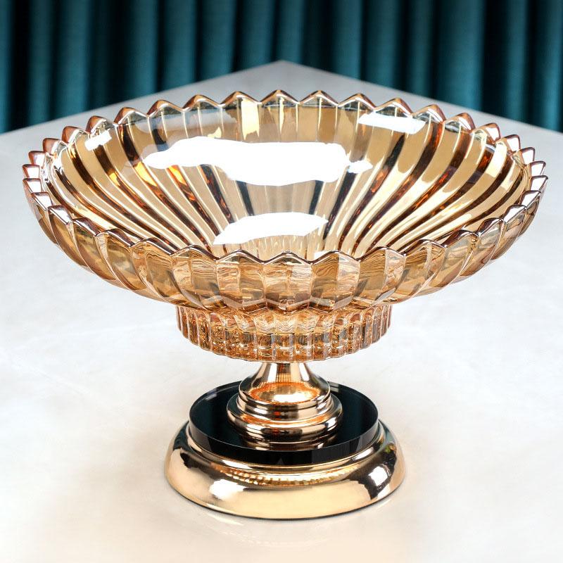 Europe Glass Plates Modern Simple Tall Fruit Plate Light Luxury Crystal Serving Plates Wedding Restaurant Ornaments Tableware