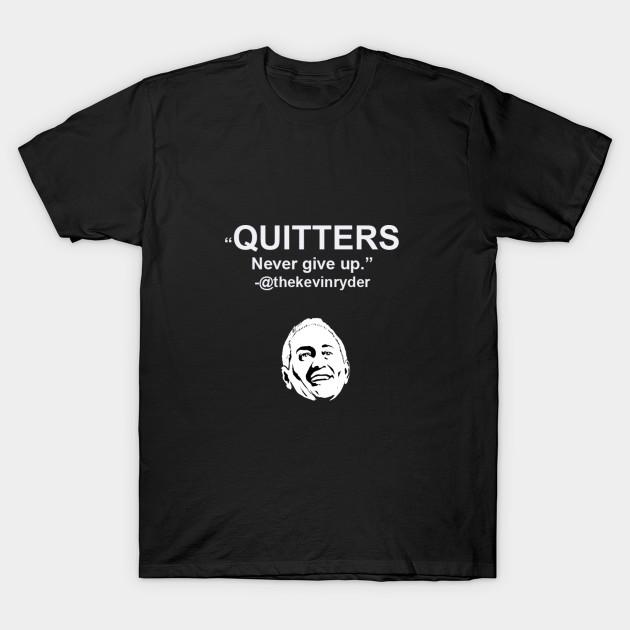 Asian Size Men Black Print T-shirt Quitters Never Give Up No-Cut Heat Transfer Print Cotton Tshirt