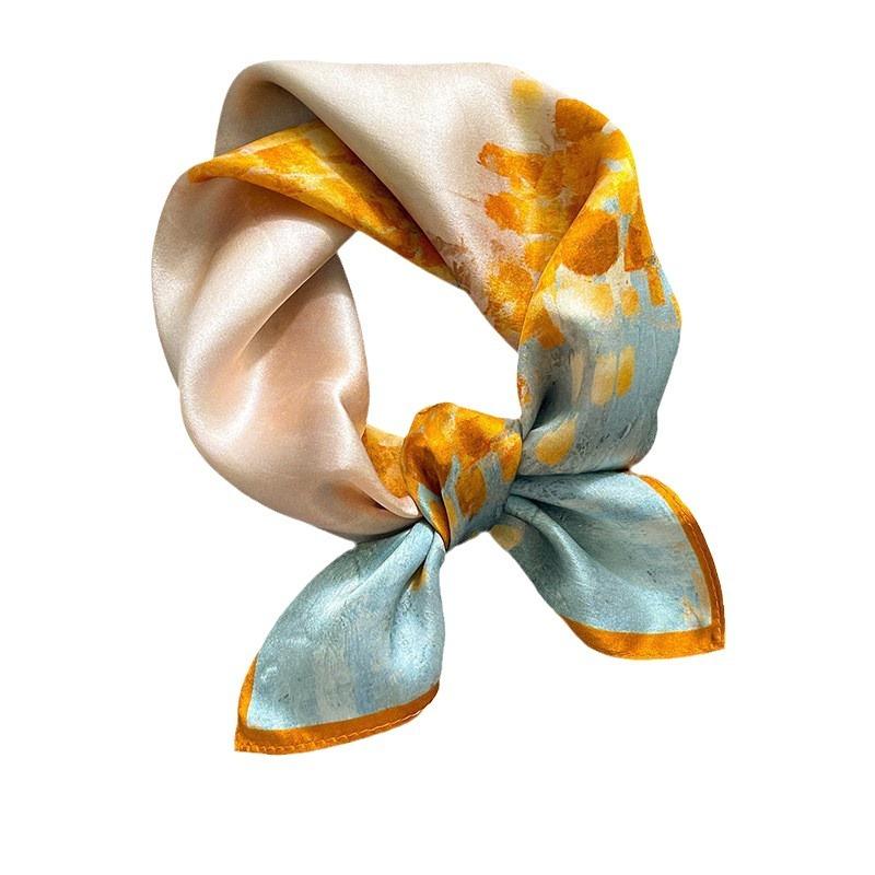Gold silk mulberry silk small square scarf long thin silk scarf women's spring and autumn summer neck protection scarf shirt scarf 11