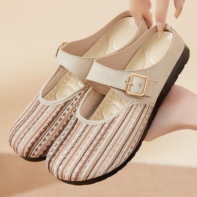 Обувь Женская обувь Универсальная летняя новая полосатая полутапочка Baotou сандалии женские модные наружные тапочки