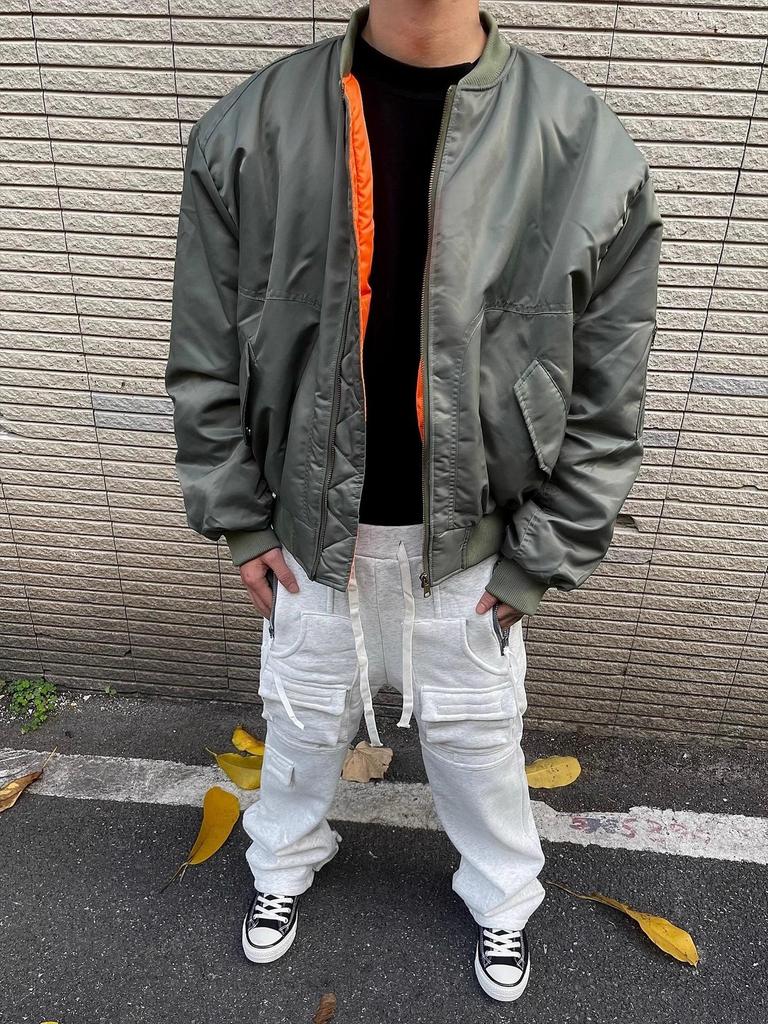 Мужская оранжевая утепленная куртка-бомбер – Короткая, Широкая, Классического кроя – Теплый хлопок для осени/зимы