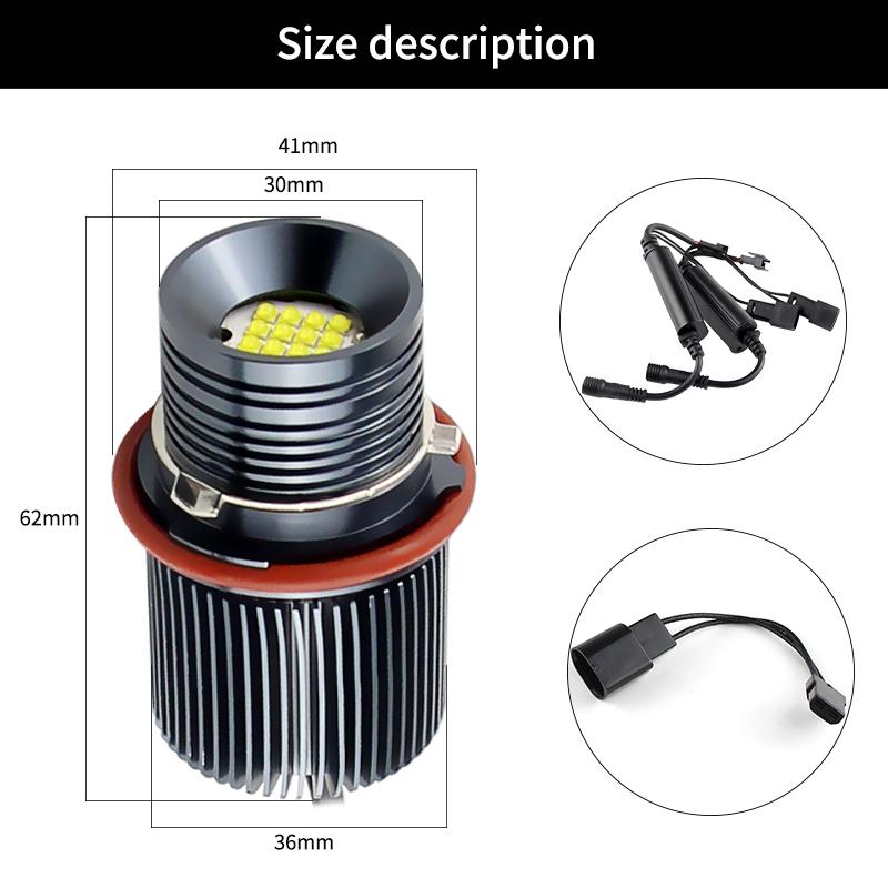 2pcs 160W For BMW E39 E53 E60 E61 E64 E65E66,E87 04-07, LED Angel Eye Halo Ring Marker Side Light White LED Bulb Car Headlight.