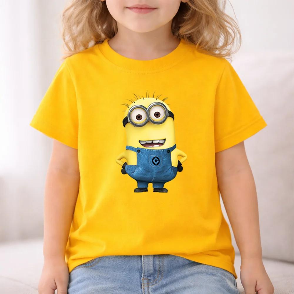 Fun Yellow Man Summer Children's T-shirt with Print for Outdoor 100% Pure Cotton Boys and Girls Comfortable Short-Sleeved Shirt