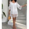 Openwork Lace Shoulder Straps Sexy Fashion Solid Color Loose Relaxing Resort Beach Sunscreen Swimsuit Cover