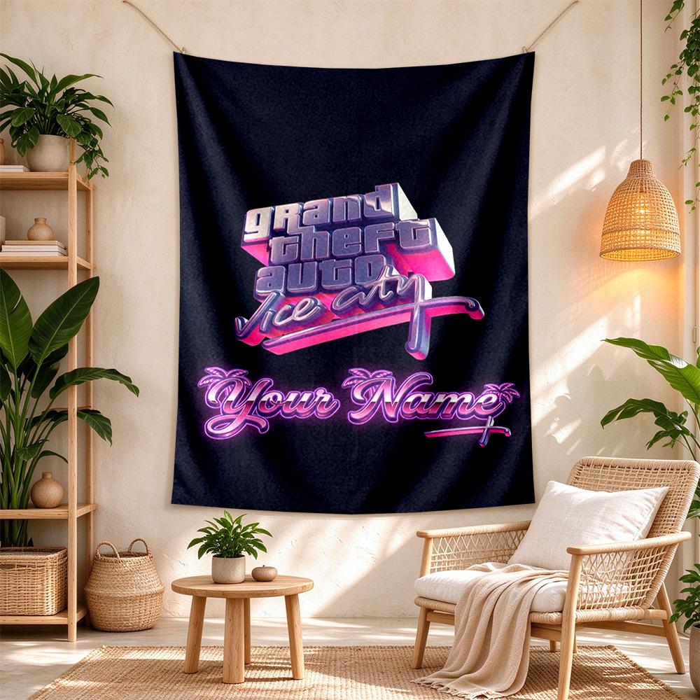 Gta Customize Text Tapestry Foldable Wall Tapestry Durable Comfort Ideal for Office Wall Four Seasons Decor Perfect Gift for Relatives and Friends