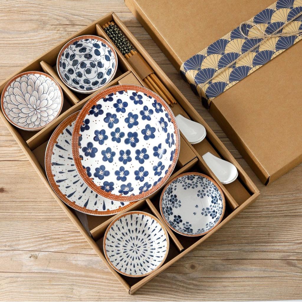 Japanese-Style Dishes, Plates, Gift Boxes, Ceramic Cowhide Boxes, Tableware Sets, Gifts, Business Promotions, Gifts, Light Luxury And Retro.