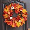 1pc Autumn Door Wreath Christmas Halloween Decoration Pumpkin Berry Pine Cone Maple Artificial Wreath Cloth Rattan Material Home Decoration